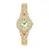 Relógio Feminino Goldie de Luxo Vintage com Diamantes Inteiros e Toque de Nicho, Madrepérola Azul, Compacto Relógio de Ouro a Quartzo com Decoração