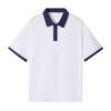 Camisa polo de marca da moda com ombros caídos e cor contrastante, algodão, folgada, estilo Hong Kong, manga curta, lapela, camiseta, roupas de classe, desenho, DIY, logo em hot stamping