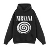 Moletom com Capuz Estilo de Rua Vintage Europeu e Americano Outono e Inverno Moletom com Estampa de Redemoinho de Banda Design de Moletom com Caimento Solto