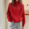 Elegante Suéter de Tricô com Gola Alta Meio Aberta 100% Lã Pura para Mulheres, Suéter Base de Caxemira Engrossado com Gola Alta para Outono e Inverno, Suéter Solto