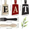 Creativas Pegatinas de Pared de Madera Inglesas de Tenedor y Cuchara para Comer para Decoración de Pared de Fondo de Cocina y Comedor, Vajilla de Pared para Atmósfera del Hogar
