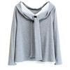 Camiseta de Manga Larga con Hombro Descubierto y Cinta de Color Contrastante, Nueva Moda Otoño para Mujer Tallas Grandes 100 kg Top 8291