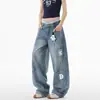 Pantalones de Mezclilla Unisex Lavados Retro Americanos de Bolsillos Múltiples, Estilo Cimitarra, Desgastados, de Otoño e Invierno, Sueltos hasta el Tobillo