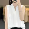 26 Camisola de Verano Más Vendida con Cuello en V para Mujer, Estilo Coreano sin Mangas Holgada Adelgazante, Adecuada para Usar en Capas o Sola, Top de Color Sólido