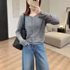 Cardigã chique de botões pequenos color block para mulheres! 26 outono precoce macio e aconchegante mistura de lã malha fina solto top curto