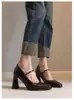 Sapatos de Salto Baixo Quadrados Estilo Coreano para Mulheres, Combinam com Saias, Elegantes, Novos Saltos Altos 2026, Mary Janes Versáteis de Salto Grosso