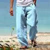 Pantalones Casuales de Algodón y Lino Transfronterizos Europeos y Americanos, Nuevo Estilo de Primavera para Hombre, Pantalones Holgados de Algodón y Lino con Cordón Hip-Hop de Pierna Ancha Rectos, Ropa para Hombre