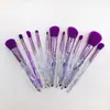 Exclusivo transfronteiriço para 10 conjuntos de pincéis de maquiagem com cabo a laser de diamante de cristal transparente, pelos super macios, ferramentas de maquiagem