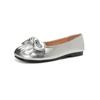 Waiwai Girl 993-11 Sapatilhas com Laço Femininas de Bico Fino Planas Prata Francesa Mocassins Slip-On