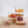 Transparente de vidrio de borosilicato alto ensaladera para verduras y frutas transparente resistente al calor tanque de almacenamiento multicapa tanque de almacenamiento de bocadillos de frutas secas