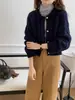 Cardigan de Lã com Trança de Diamante Vintage para Mulheres, Novo Suéter de Tricô Versátil e Solto que Reduz a Idade, Estilo Japonês de Nicho para Outono e Inverno