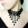 Accesorios Temáticos Oscuros para Adultos, Gargantilla de Encaje Negro, Joyería de Cristal, Cadena para Clavícula Hecha a Mano, Collar Peculiar para Cosplay