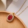 Aogu Europeo y Americano Ins Lujo Accesible Elegante Cobre Chapado Oro Real Zircón Colgante Ovalado Collar Cadena Clavícula Nicho de Alta Gama para Mujer
