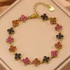 Pulseira de Aço Titânio Trevo de Quatro Folhas para Meninas, Luxo Leve e Sensação de Alta Qualidade, Cravejada com Diamantes, Estilo Europeu e Americano Transfronteiriço, Pulseira Full Zircônia, Joia que Não Desbota