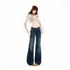 Jeans acampanados juveniles color naranja # de tiro bajo con doble botón, lavados, estilo 'hot girl', para mujer, corte slim, que realzan la figura, levantan el trasero, elegantes y versátiles