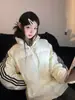Chaqueta de Algodón con Tres Rayas de Marca Americana de Moda para Mujer, Cálida para Otoño e Invierno, Holgada, Deportiva Casual, Versátil, con Cuello Alto, Chaqueta Acolchada