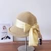 Chapéu de Pescador Moda Laço Aberto Enrolado Feminino Verão Elegante Versátil Proteção Solar Chapéu de Palha Feriado Proteção Solar Chapéu Balde