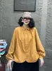 Camisa casual de algodón de gasa de doble capa, color liso, manga larga, solapa artística, nuevo estilo de otoño, corte holgado, estiliza y es versátil