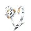 Anillos de Moda Coreanos y Japoneses para Mujer, Anillos Giratorios Lindos de Dibujos Animados de Gato, Anillos Simples y Únicos para el Dedo Índice para Aliviar el Estrés para Estudiantes