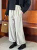 Calça da Vovó Estilo Coreano Lã Lã Calças Outono e Inverno Imitação de Caxemira Calças de Perna Larga Nove Pontos Calças com Cintura Elástica para Mulheres 1970