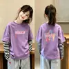 Camiseta de Manga Longa para Meninas, Novo Estilo Outono 2026, Camiseta Básica Casual Duas em Uma Infantil, Top 100% Algodão para Bebês Meninas