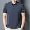 Polo de Seda de Hielo Dagging Sin Rastro 2024 para Hombre Verano Cuello Solapa Camiseta Joven y de Mediana Edad Elástica Casual Manga Corta