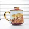 Taza de Té Grande de Cerámica Muralla China Wanli con Tapa y Taza para Agua Filtrada Dorada Hogar Chinoiserie Oficina Taza de Té logo
