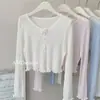 Cardigan de Punto Exterior de Manga Larga Transpirable Fresco y Dulce Estilo Delgado Rosa para Mujer Ropa de Abrigo de Verano Negro