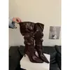 Botas de estilo europeo y americano para mujer, de punta fina, adelgazantes, hasta la rodilla, para otoño 2026, tacón fino, caña alta, con cremallera trasera, botas altas ajustadas de tacón alto