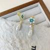 Clip para oreja de disco para espiral de mosquitos de flor de perla vintage estilo francés Novedad de nicho Aretes de alta gama Esmalte Temperamento Aretes de moda