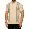 Camisa Polo Manga Curta Tricô Camiseta Masculina Listrada Meio Zíper Estilo Old Money Atacado Fábrica Transfronteiriça Amazon