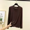 Camiseta de Modal para Mujer, Color Sólido, Tallas Grandes, Nueva para Primavera y Otoño, Top Holgado de Manga Larga, Camiseta Interior Base