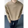 Nova camiseta masculina de outono e inverno, estilo Hong Kong, tamanho grande, corte solto, cor sólida, gola redonda, camiseta masculina de manga comprida texturizada, camiseta básica