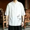 Camiseta Bordada de Grulla Estilo Chino para Hombre Holgada Manga de Cinco Puntos Delgada Verano Traje Tang Hombre Camiseta Retro Bordado Manga Corta