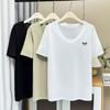 Estilo Nuevo Verano 2025 100kg Hermana Gordita Casual Fresco Pequeño Cuello en U Copo de Nieve Algodón Diamante Caliente Lazo Manga Corta 6552