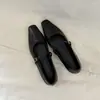 Sapatos Mary Jane de Couro de Primeira Camada Femininos Salto Baixo Sapatos de Salto Único Outono Novo Estilo Couro Genuíno Bico Quadrado Fivela Única Boca Rasa Sapatos de Salto Único Sapatos Femininos