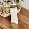 Nuevos calcetines a rayas de bloques de color otoño e invierno para mujer, calcetines apilados de encaje con lunares verde café, calcetines versátiles de moda japoneses de media pantorrilla