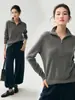 Suéter de Cachemira de Color Sólido para Mujer Invierno Nueva Llegada Solapa Media Cremallera Holgado Grueso Abrigo Suéter de Punto Casual