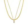 Collar Colgante Cuadrado de Acero Inoxidable con Circonita de Venta Caliente Transfronteriza para Mujeres, Oro de 18K, Lujo Ligero, Cadena Sencilla de Doble Capa para Clavícula