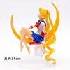 Decoración de Pastel de Cumpleaños de Sailor Moon de Dibujos Animados Hielo de Agua Luna Versión Q Ojos Grandes Postre para Hornear Conejo Lunar Princesa