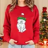 Nuevo Suéter Navideño de Gato para Mujer de Manga Larga Redondo