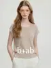 B+Ab Caqui Claro Cuello Redondo Tejido de Manga Corta para Mujer Verano Nuevo Estilo Mangas Caídas Relajadas Transpirable Adelgazante Top