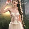 Camisola Floral de Renda Estilo Francês, Corpete Estilo Princesa Estilo Floresta com Ajuste na Cintura, Vibração Pura e Sedutora, Adequado para Uso Interno e Externo