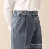 Calça Jeans Casual Reto Calça Social de Negócios Gentleman Nápoles Retro Cintura Alta Solta Longa Calça de Terno com Caimento