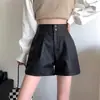 Pantalones Cortos de Mujer 2026 Nuevo Primavera/Otoño Cintura Alta Casual Negro Adelgazantes Cuero PU Pierna Ancha para Personas Bajas Ropa Exterior Pantalones Bootcut