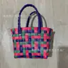 Cesta de Verduras Bolsa de Paja Nuevo Estilo Ins Cesta de Compras de Verduras Estilo Pastoral Bolsa para Mujer Bolsa Tejida Colorido Contrastante Puesto Colorido
