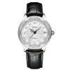 Reloj mecánico automático para mujer, reloj mecánico casual de moda con diseño hueco, reloj de pulsera impermeable con incrustaciones de diamantes de cuero genuino para mujer