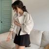 Chic Coreano Otoño Retro Francés Cuello de Solapa Dos Botones Holgada Casual Chaqueta Corta Cortavientos de Manga Larga para Mujer Tendencia