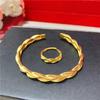 Vietnam Ouro Areia Espiga de Trigo Fosca Pulseira Aberta Latão Banhado a Ouro Espiga de Trigo Fosca Conjunto de Pulseira Anel Joias Femininas