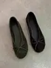 Versión de piel de oveja ~ Nuevos zapatos planos de ante vintage de punta redonda con lazo poco profundo, zapatos planos Mary Jane versátiles